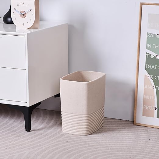 Beige Sand Stone Small Bathroom Trash Can 2 Gal(7 Liter), Heavy Sturdy Small Kitchen Garbage Can,Living Room Bedroom Trash Can, Decorative Wastebasket for Home, Garden, Office, Perfect for Toilet Side