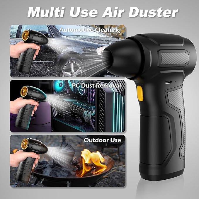 Compressed Air Duster - 200,000RPM Electric Air Duster, Canned Air Blower Alternative for PC, Keyboard, Building Toys, Campfire, Leaf, Home Cleaning (Yellow)