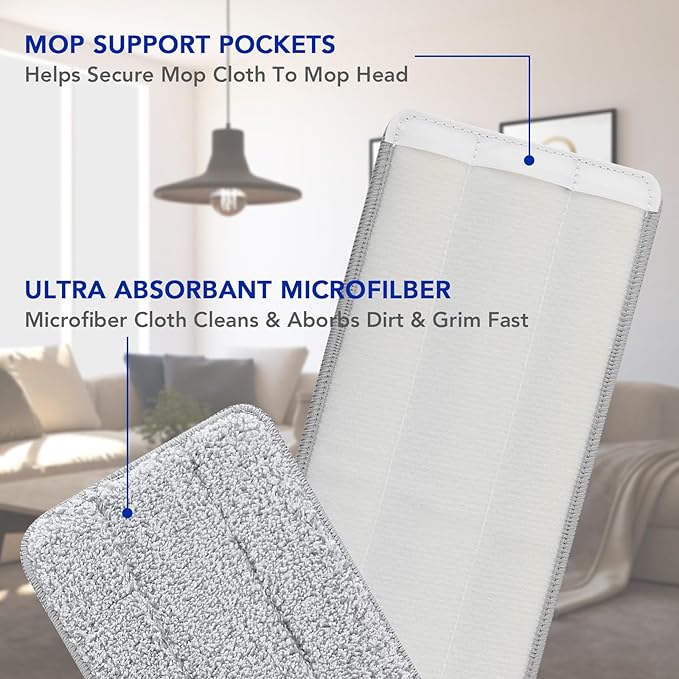 Microfiber Cleaning Pads: 10 Pack 13" X 4.9" Washable for Floor Cleaning Compatible with Tethys & Most 13 Inch Flat Mops - Replacement for Mop Bucket Set