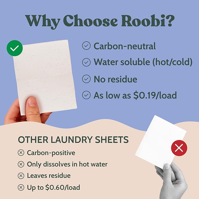 Roobi Baby Laundry Detergent Sheets. Specially Formulated for Sensitive Skin. Newborns, Infants & Toddlers Clothes. Unscented. Up to 128 Loads