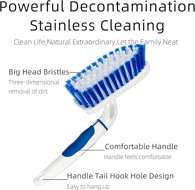 2-Pack Scrub Brush for Cleaning with Long Handle,Medium Firm Brush Bathroom Cleaning Supplies and Bathtub Cleaner and Shower Cleaning Brush,Multi-Scene Use for Kitchen or Carpet Brush,White&Blue
