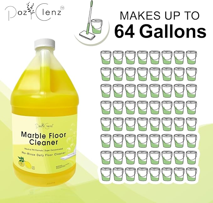 Poz Clenz. Marble & Stone Floor Cleaner (1-Gallon), Refreshes Surfaces, Safe for Natural Stone, Granite, Travertine, Limestone, Terrazzo and More.
