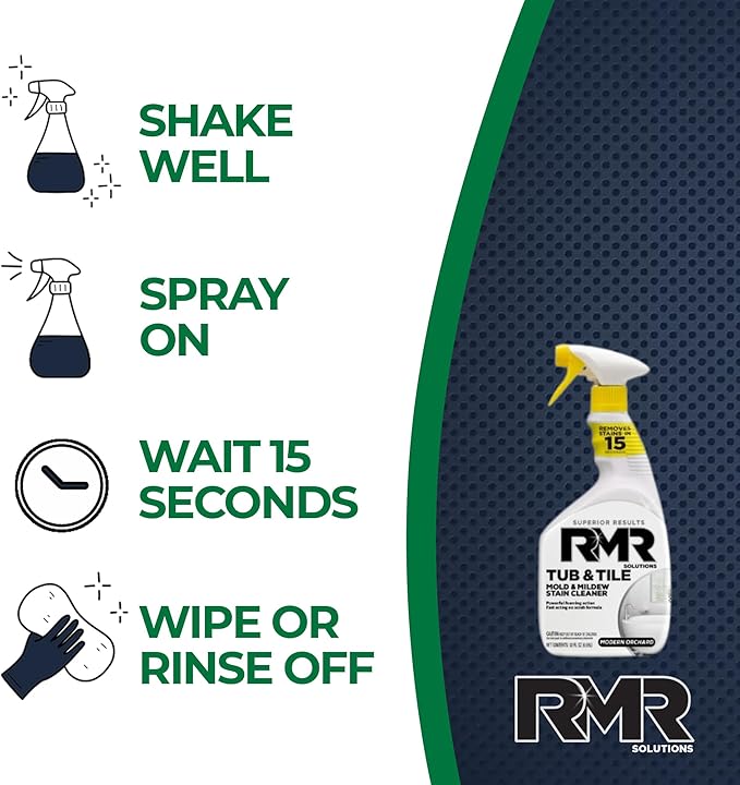 RMR - Tub and Tile Cleaner, Mold & Mildew Stain Remover, Industrial-Strength, No-Scrub Foam Cleaner, Modern Orchard Scent, 30 Fl Oz