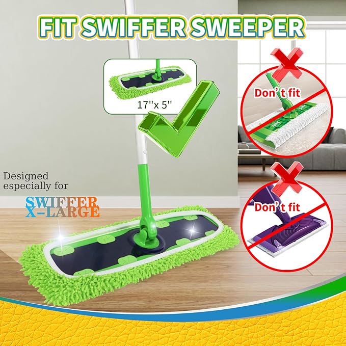 2 Pack X-Large Reusable 100% Coral Fleece Mop Pads Compatible with Swiffer XL（17'' x 5''）, Washable Pads for Surface/Hardwood Floor Cleaning (Mop is Not Included)
