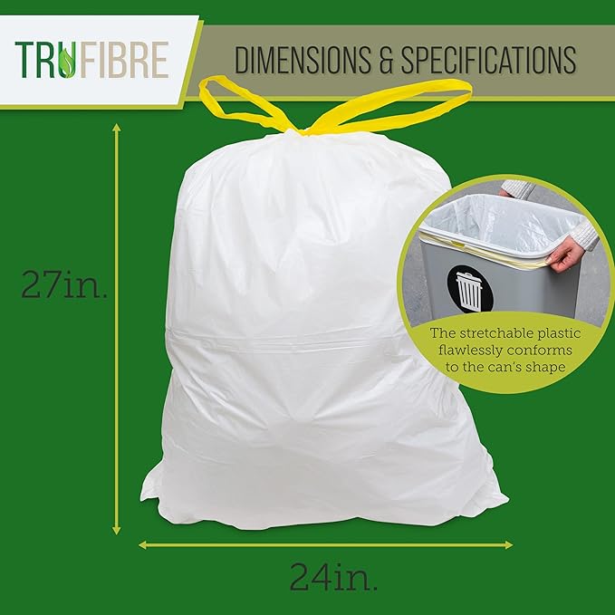 Medium Trash Bags Drawstring, 13 Gallon, Kitchen Garbage Liners for Home, Office Disposal, Recycling, Waste Management, 24x27, 100 Count