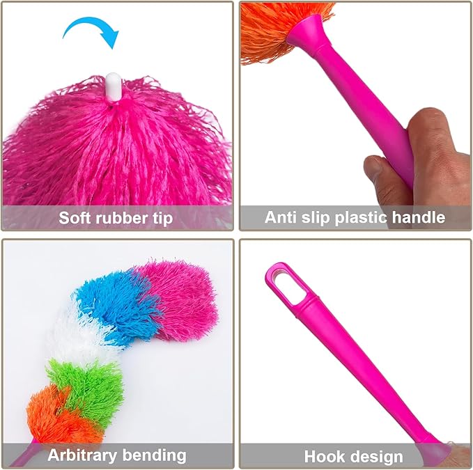 2 Pack 22-Inch Rainbow Reusable Microfiber Dusters,Bendable and Washable Feather Duster for Everyday Cleaning in Home, Library, Office, Car, and More