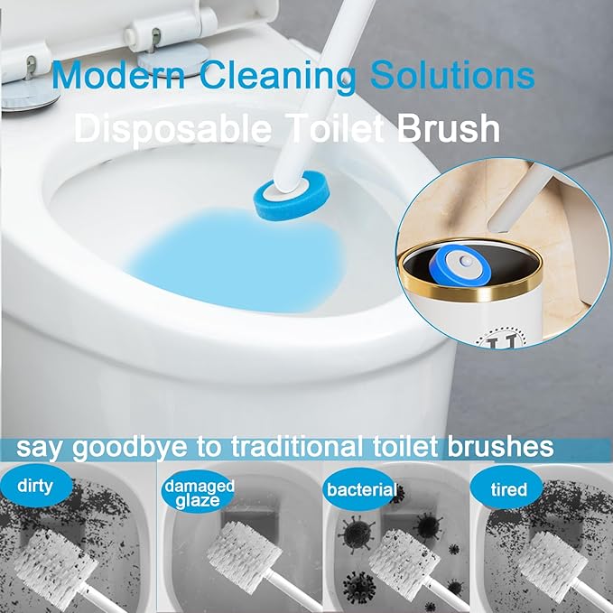 Wall Mounted Disposable Toilet Brush and Holder Toilet Bowl Cleaner with 18 pcs Refills Sponges Pad Replacement Brush Heads (1x Toilet Brush + 18 pcs Refills)