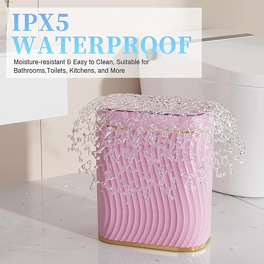Pink Bathroom Trash can with Automatic Touchless Lid, 2.6 Gallon Motion Sensor Small Garbage Can, Slim Waterproof Smart Trash Bin for Bedroom, Office, Living Room