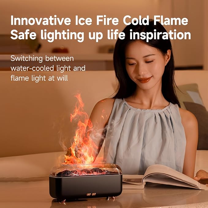 Colorful Flame Essential Oil Diffuser, Mist Humidifier, Aroma Diffuser with Timing Auto-Off 300ml (Black