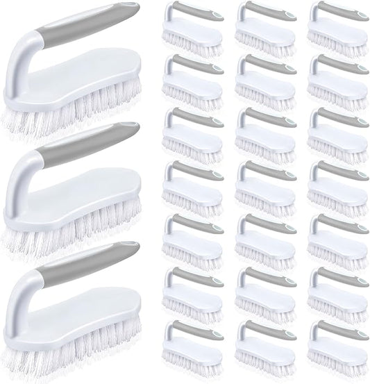 Lallisa 24 Pcs Scrub Brush for Cleaning with Handle Comfortable to Grip Heavy-Duty Flexible Stiff Bristles Scrubber Brushes Bulk for Shower Bathroom Carpet Kitchen Floor Tiles (Gray)