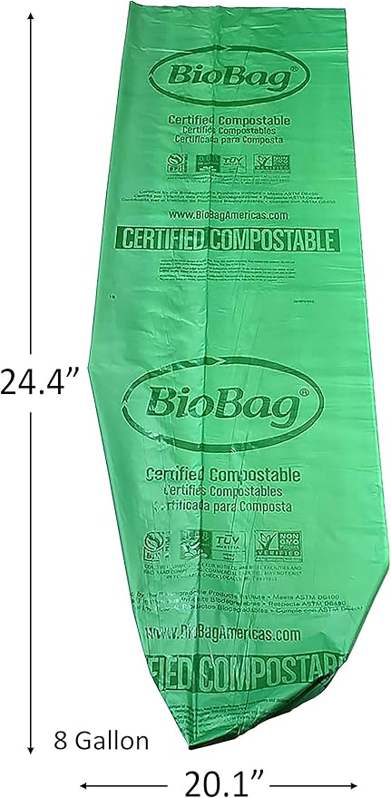 BioBag (USA) The Original Compostable Bag, 8 Gallon, 500 Count, 100% Certified Compostable Trash Bag Liners for Food Waste, Extra Strong and Durable