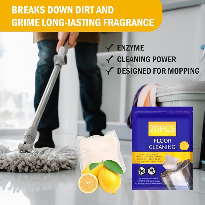 Hard Floor Cleaner, Lemon Fresh Scent, 20 count (1 Packet) | Made From 97% Natural Ingredients | For Use On All Types Of Hard Floors | Perfect For Use With Mop Buckets (Lemon)