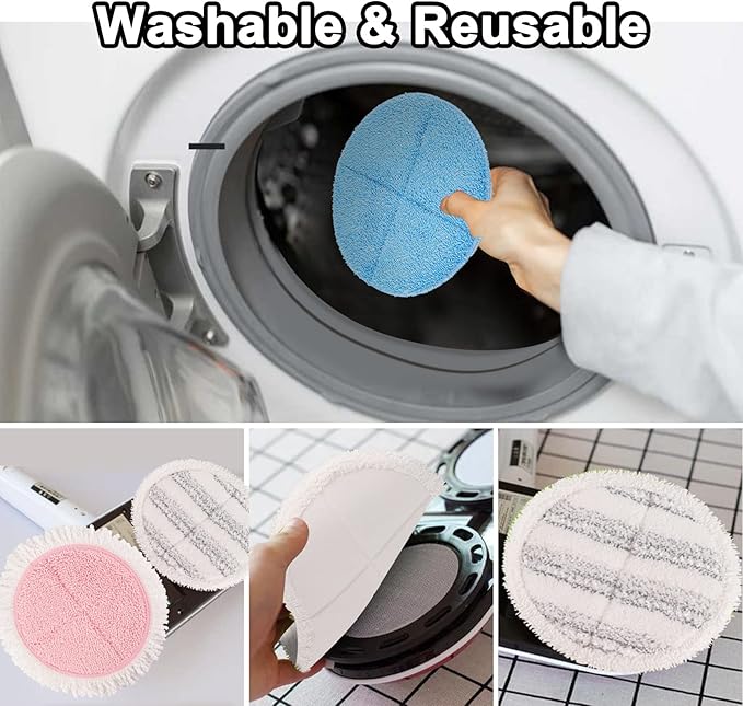 Electric Spin Mop Pads, 7.28in Round Replacement Pads for Floor Cleaning (8 Pack)