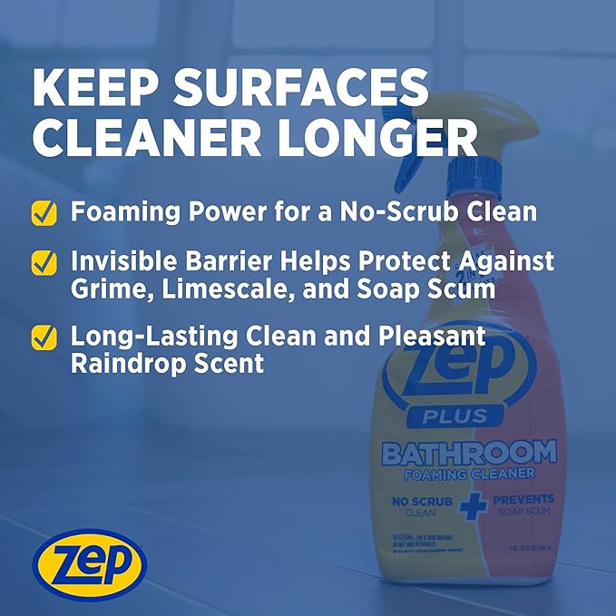 Zep Plus Bathroom Foaming Cleaner - 32 OZ (Case of 12) - R54012 - Keep Your Bathroom Clean + Protect From Future Soap Scum Buildup
