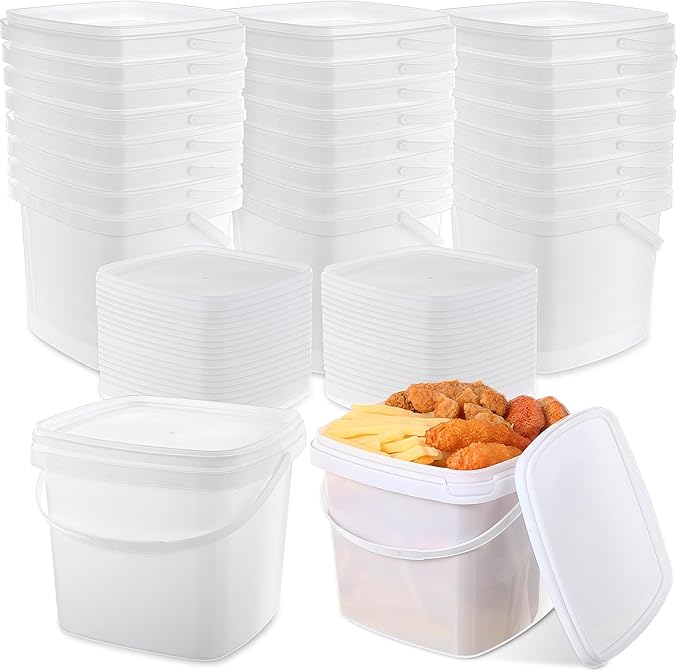 Mifoci 24 Pcs 5 Qt/ 169 Oz/ 5 L Plastic Food Containers, 1.24 Gallon Ice Cream Buckets with Lids and Handle Reusable Square Deli Containers Freezer and Microwave Safe for Kitchen Food Drinks Storage