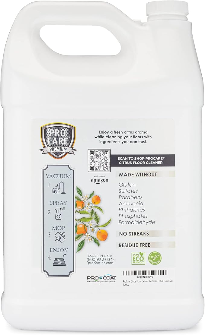 ProCare Floor Cleaner (Made in USA) | Tile, Stone, Laminate, Vinyl & Natural Wood Floor Cleaner for Mopping, Household Supplies, Cleaning Solution with Citrus Aroma - 1 Gal (128 Fl Oz)
