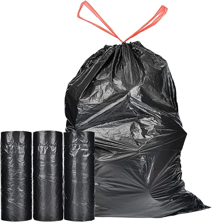 Ultra Strong 15 Gallon Drawstring Trash Bags (102 Count) Large Heavy Duty Thicken Plastic Tall Kitchen Garbage Bags Black for Kitchen Office Lawn Yard
