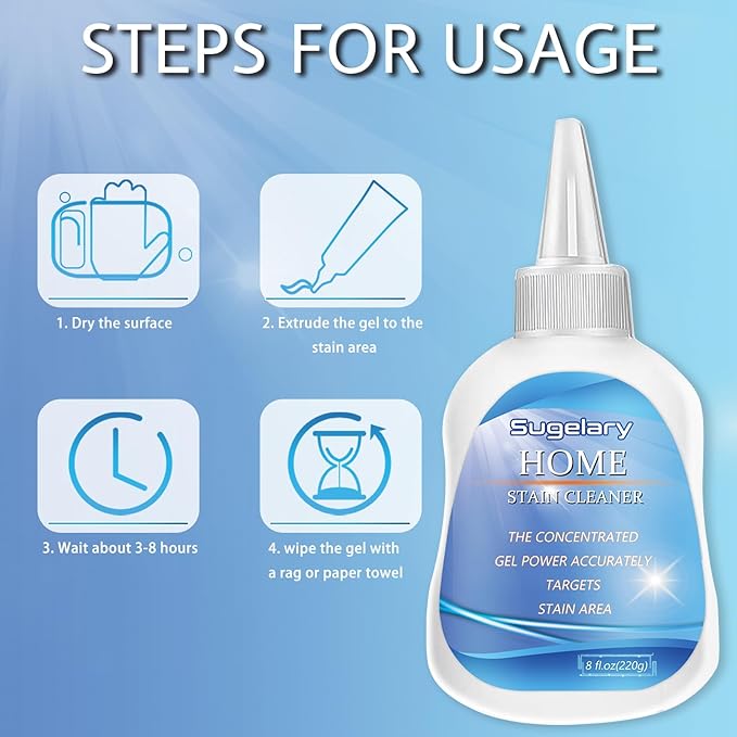 Sugelary Mold Stain Cleaner Gel, 8 Fl oz All-Purpose Gel with Brush for Home Use on Washing Machine Gasket, Bathroom Grout, Sink, Shower, Caulk, and Front Loader Seal