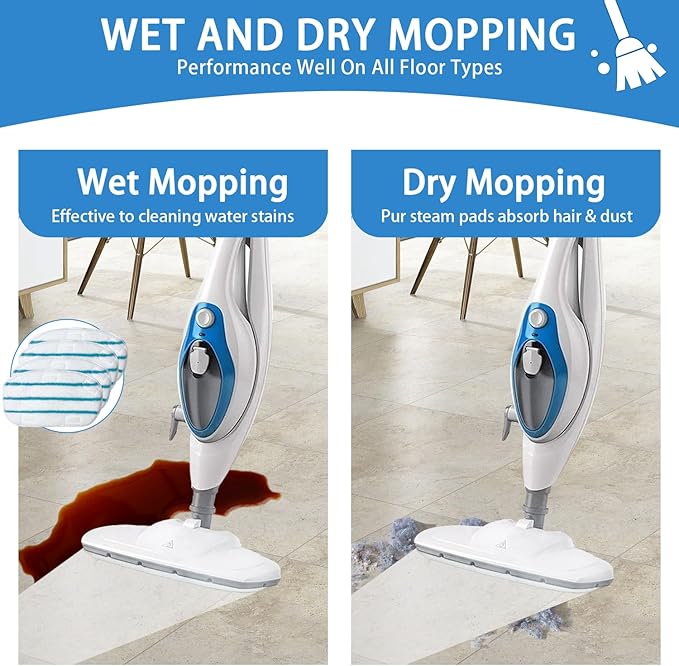 Steam Mop Pads Compatible with PurSteam ThermaPro 10-in-1 and ThermaPro 211 Steam Mop Cleaner Microfiber Pur steam Mop Replacement Pads (Blue and White-8pcs)
