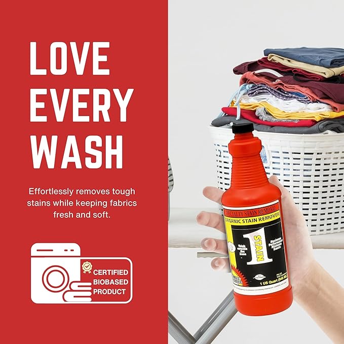 Pro's Choice Stain 1, Effective & Incredible Spot Remover for Fabric, Organic Stain Remover Laundry Cleaner, Grease & Spot Cleaner for Clothes, Use as Stain Treater Spray for Carpet & Couch, 1 Quart