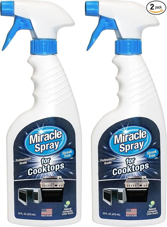 MiracleSpray for Microwave and Cooktop, Easily Removes Food and Grime Buildup, Safe and Convenient Stove Top Cleaner, Great for Home and Kitchen Use - 16 Fl Oz (Pack of 2)