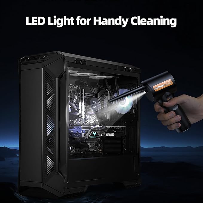 DOROBEEN Compressed Air Duster, Rechargeable Air Can, Electric Air Duster with BLDC Motor, Powerful Blower with LED Light, for PC Keyboard Cleaner with Accessories, (Black)