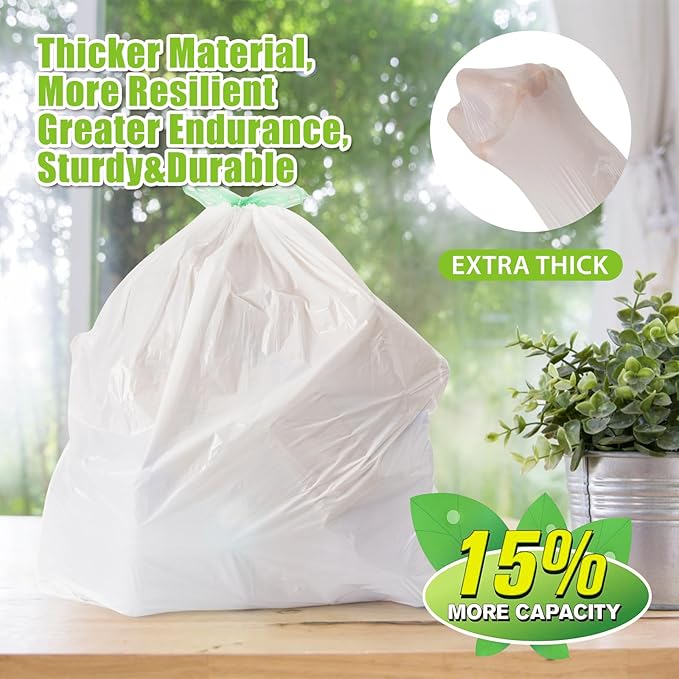 Large Trash Bags 13 Gallon Tall Drawstring 100% Post-Consumer Recycled Garbage Bag Waste Bag for Kitchen Office 0.6 Mil (300 Count)