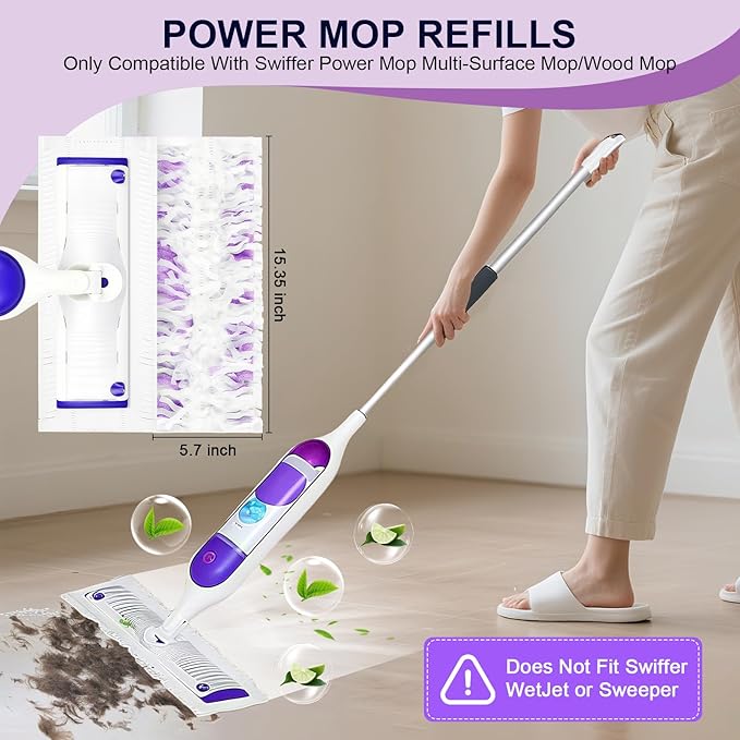 5X Cleaning Power Mop Pads for Swiffer Power Mop, Disposable Power Mop Pad Refills, Replacement Floor Cleaning Refills, Multi-Surface Wood Floor Replacement Pads (25)