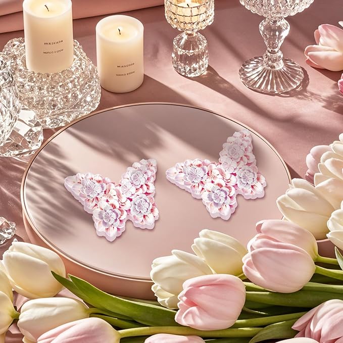 2Pcs Flower Butterfly Silicone Molds, 3D Floral Butterfly Candle Molds Epoxy Resin Molds for Candle Making, Silicone Mold for DIY Scented Candles Polymer Clay Craft
