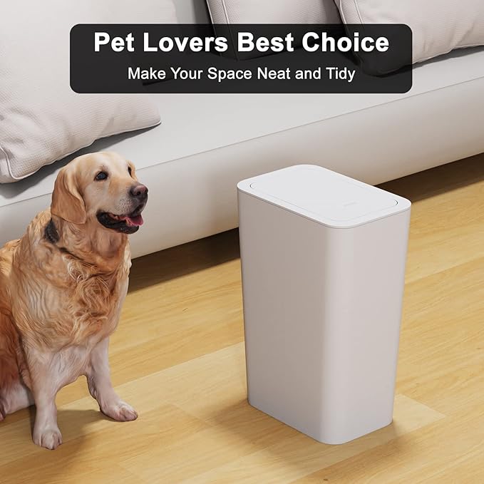 N. NETDOT 3 Pack 10L/2.6 Gal Bathroom Trash Can with Lid, Trash Bin with Press Lid, Small Trash Can/Slim Garbage Cans/Waste Basket for Bathroom,Kitchen,Office,Bedroom - Black,Gray,Off White