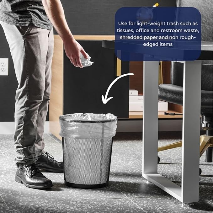 Plasticplace 12-16 Gallon Trash Bags, Clear High Density Garbage Bags Liners, 24" x 33" (1000 Count), Leak-Proof, Durable Offices, Schools, Cleaning Services Trashbags Heavy Duty Can Liner, 8 Microns