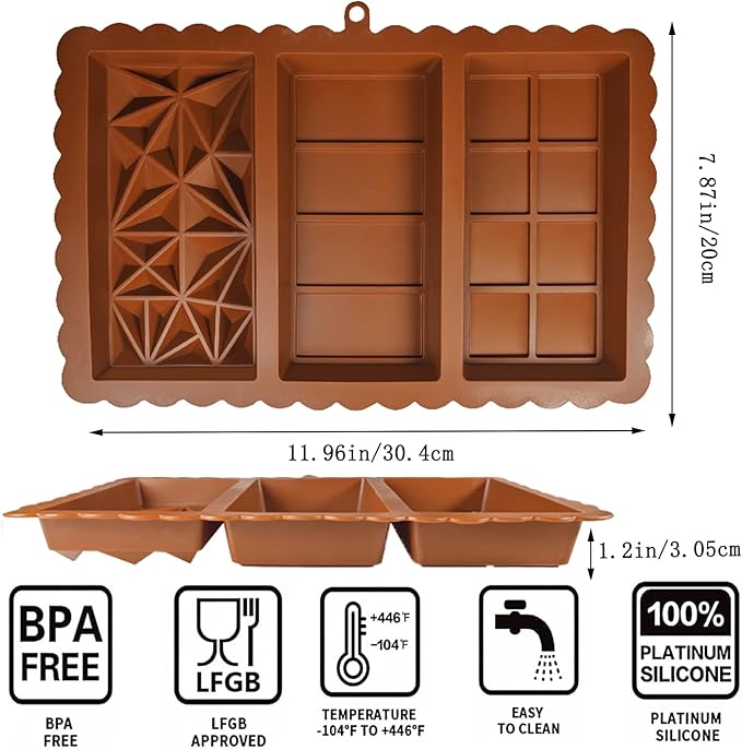 2-Pack 1 Inch Deep Large Silicone Chocolate Bar Molds with Scraper - Extra Deep & Thick Pistachio Chocolate Molds for and DIY Dubai Knafeh Chocolate