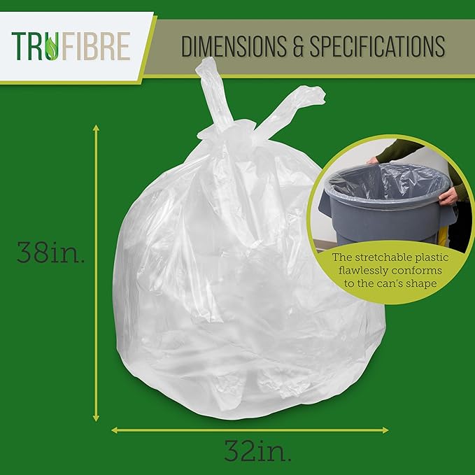 Large Clear Trash Bags, 33 Gallon, Plastic Liners Waste Disposal, Home, Office, Commercial Recycling, Garbage Management, 32x38, 250 Count