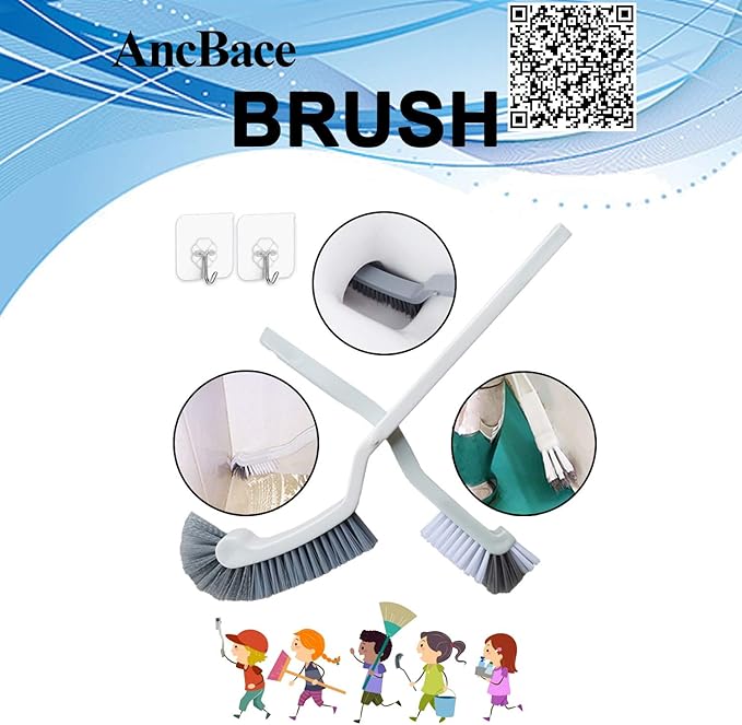 Bathroom Brushes Kitchen Cleaning Brush Set Toilet Bowl Brush Scrub Brush Home Cleaner Floor Stiff Bristles with Adhesive Hooks Plastic Handle Durable 13.5-Inch Deep Cleaning