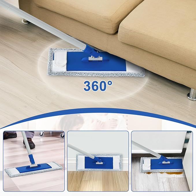 Mops for Floor Cleaning Microfiber Flat Mop with 4 Washable Mop Pads 57" Long Handle Wet Dry Mops for Hardwood Laminate Wall Vinyl Tile Floor Cleaning