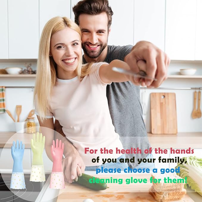 KAQ Dishwashing Gloves - 3 Pairs Reusable Non-Slip Rubber Kitchen Gardening Household Gloves