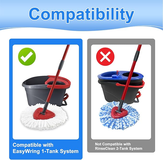 Mop Heads Replacements for Ocedar, Mop Replace Head for O Cedar EasyWring 1-Tank Spin Mop, 6 Mop Heads Include 3 Microfiber Mop Refills, 2 Upgrade Scrubber Mop Head, 1 Mop Base for O-Cedar Mop