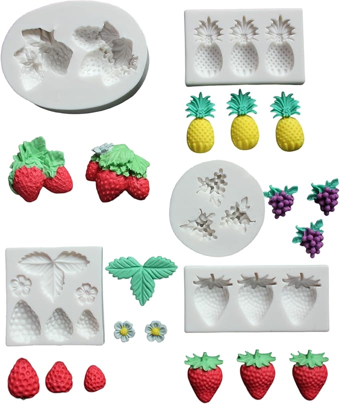 Lovely Small Items Silicone Fondant Molds Set For Cake Topper, Gumpaste, Candy & Chocolate, Polymer Clay and More (Fruits)