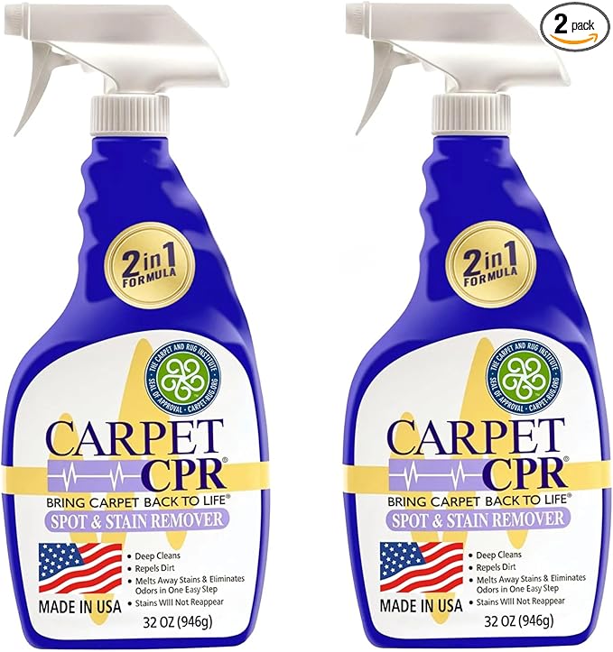 Carpet CPR Spot & Stain Remover Spray – Heavy Duty Carpet Cleaner for Pet Messes, Coffee & Tough Stains (32 Fl Oz (Pack of 2))