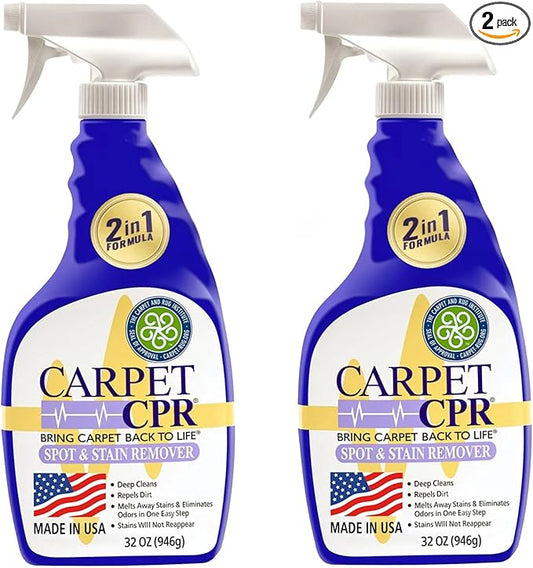 Carpet CPR Spot & Stain Remover Spray – Heavy Duty Carpet Cleaner for Pet Messes, Coffee & Tough Stains (32 Fl Oz (Pack of 2))