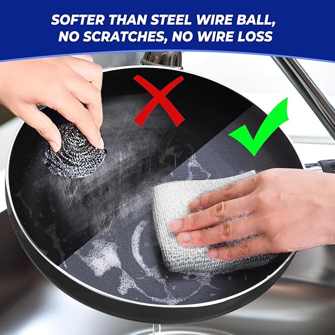 12PCS Non-Scratch Multipurpose Steel Wire Dishcloths - Reusable Quick-Dry Odor-Free Scrub Cloths for Dishes, Kitchen Cleaning Cloths for Cookware, Sinks, Stove Tops(9.84X9.84)