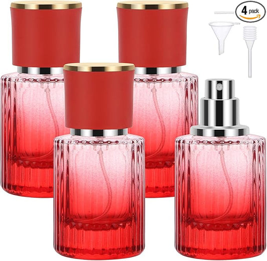Segbeauty Refillable Perfume Spray Bottle, 1oz Glass Travel Perfume Bottles Container for Cologne with Dispensing Tool, 4 Packs Red 30ml Mini Empty Travel Cologne Atomizer Sprayer for Men Women