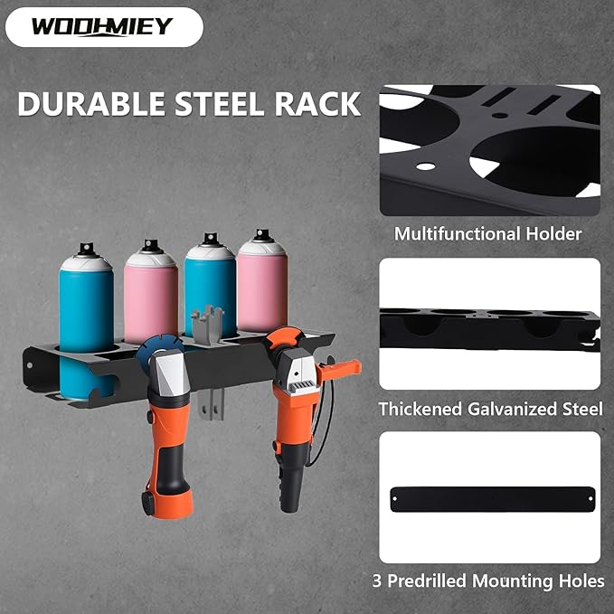 Wall Mount Tool Organizer with Spray Bottle Holder and Angle Grinder Holder, Metal Garage Tool Organizer, Power Tool Storage Rack, Detailing Brush Holder, Wall Mounted Storage Rack