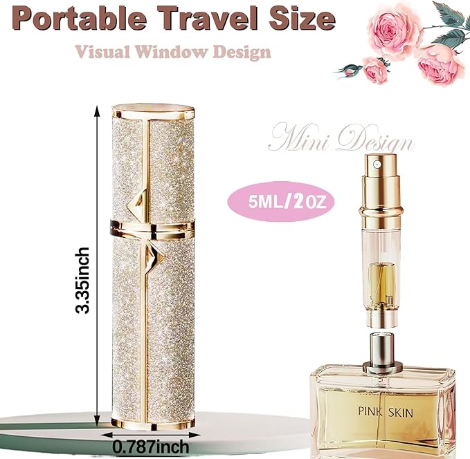 Travel Perfume Bottle Refillable,Perfume Travel Refillable Mini Spray Bottles Leather Cologne Dispenser, Portable Empty Spray Bottle Cologne Dispense Filling Atomizer 5ml (Golden)