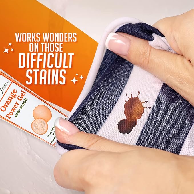 Stanley Home Products Orange Power Gel Pre Wash - Laundry Stain Remover - Spot Treat Tough Stains Works Immediately Cleans and Deodorizes Fabrics Ideal for Blood Oil Grease and More