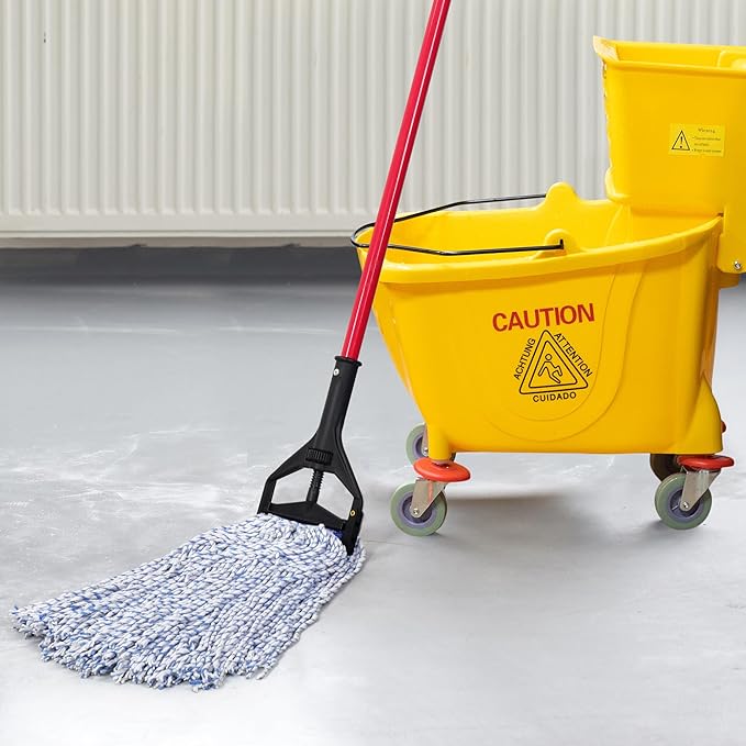 Matthew Cleaning Looped-Open Cotton Wet Mop 1.25'' Universal Headband Heavy Duty Commercial Mop Head Replacement for Indoor&Outdoor Use,Grease Stain Floor Cleaning String Mop Head Refill Pack of 12