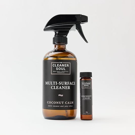Non-Toxic Multi Purpose Cleaner, Natural Cleaning Spray, Luxurious Refillable Glass Bottle, Essential Oil Fragrance, Safe for All Surfaces, Safe for Animals, Pets, Safe for Humans (Coconut Calm)