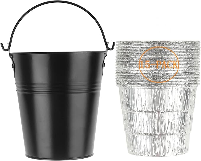 Firsgrill Grease Bucket & Liners Replacment Traeger Drips 20/22/34 Series, Pit Boss Z Grill, Green Mountain, etc Pellet Wood Grill Smoker Buckets (16, Bucket +Liners)