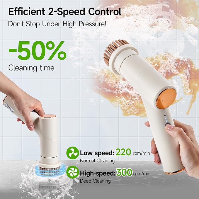 Cordless Electric Spin Scrubber Pro, Power Scrubber Cleaning Brush with 7 Replaceable Heads, Base, Dish Scrubber, Bathroom Shower Brush, 2 Adjustable Speeds, for Cleaning Kitchen Sink Tile Tub Floor