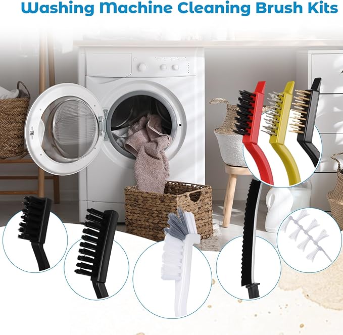 Lasnten 9 Pcs Multifunctional Crevice Cleaning Brush Set 8pcs Hard Bristle Brushes and 1pcs Drum Laundry Cleaner Brush for Deep Cleaning Gap Kitchen Bathroom Grout Sink Corners Bottle